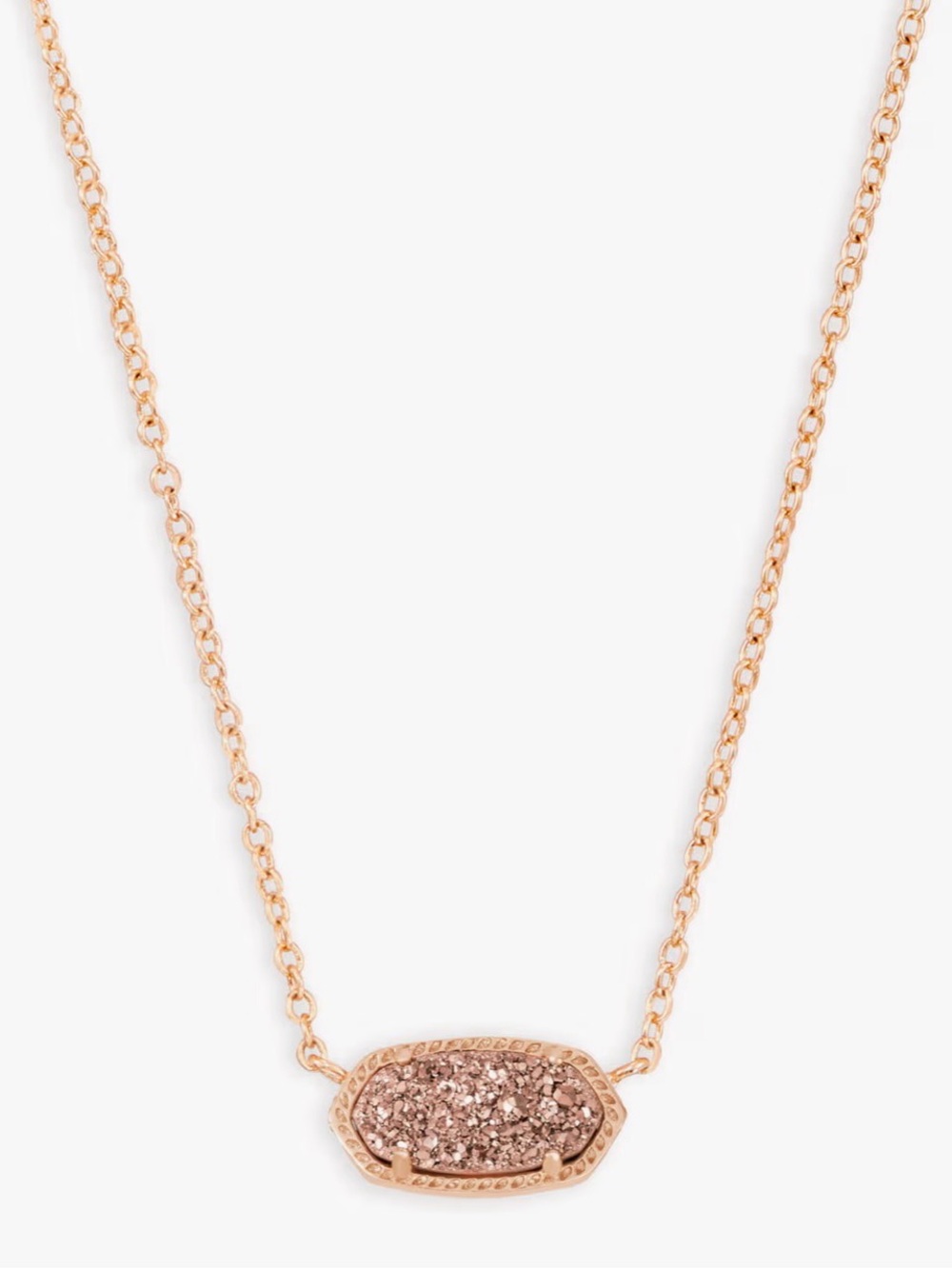 Kendra Scott Elisa rose gold pendant necklace in rose gold drusy. 17” Chain.